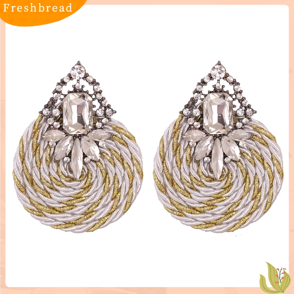 &lt; Freshbread &gt; 1pasang Wanita Buatan Tangan All-match Bulat Berlian Imitasi Drop Earring Perhiasan Fashion