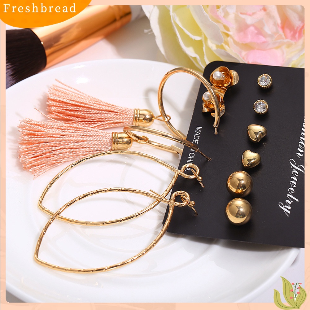 &lt; Freshbread &gt; 6pasang Fashion Bunga Daun Rumbai Hoop Wanita Ear Studs Menjuntai Kait Anting Set