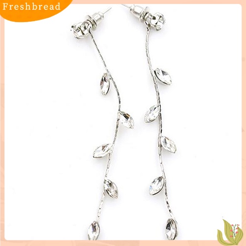 &lt; Freshbread &gt; Fashion Wanita Elegan Berlian Imitasi Daun Cabang Willow Ranting Linear Anting Panjang