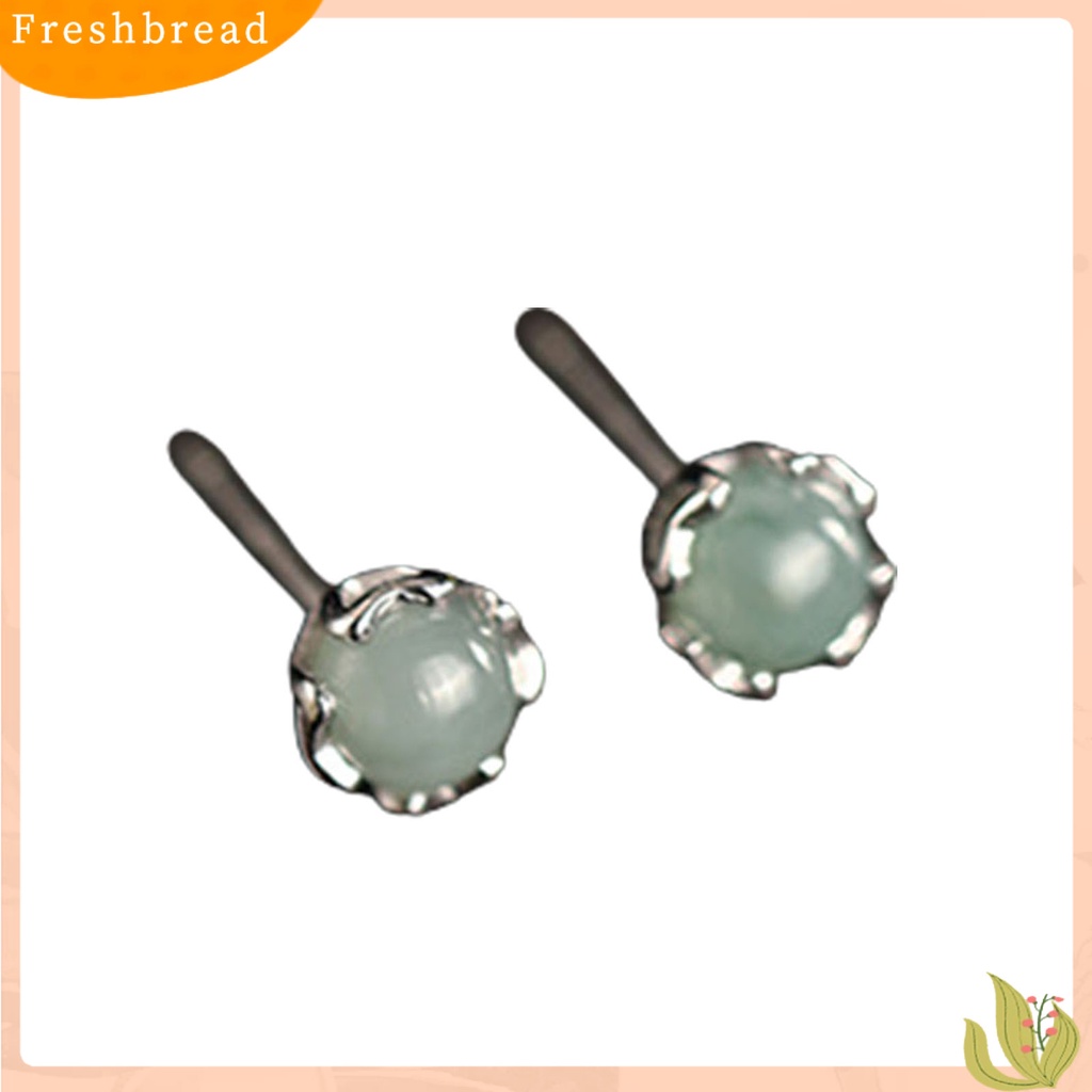 &lt; Freshbread &gt; 1pasang Ear Studs Shiny Imitasi Jade Inlay Ear Decoration Fashion Jewelry Piercing Studs Earring Wanita Perhiasan Hadiah Hadiah Hadiah Natal