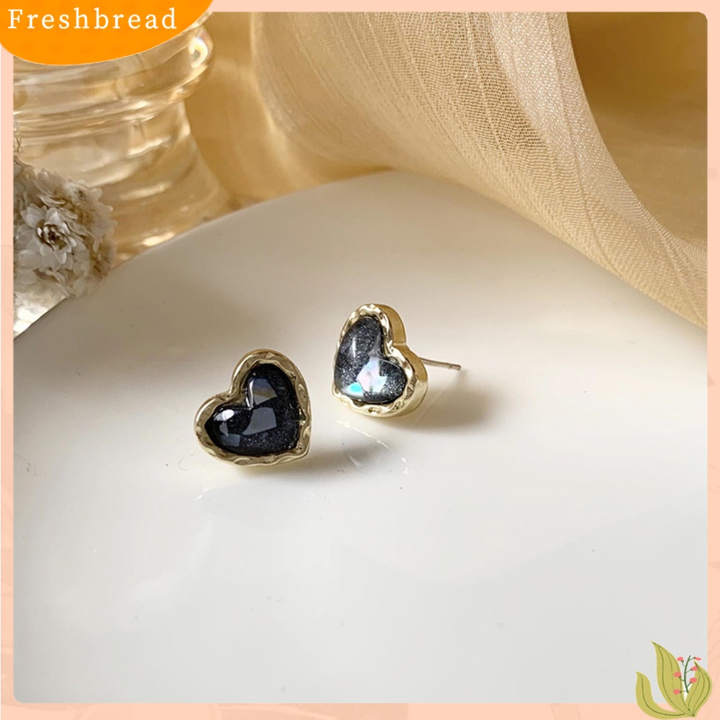 &lt; Freshbread &gt; 1pasang Anting Tusuk Jantung Plating Perhiasan Gaya Korea Electroplating Ear Studs Untuk Pesta Pernikahan Perjamuan Prom