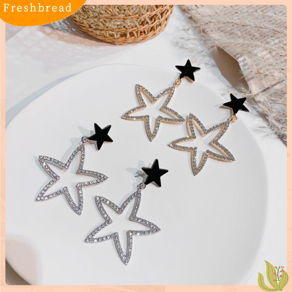 &lt; Freshbread &gt; Fashion Wanita Berlian Imitasi Bintang Bunga Menjuntai Ear Drop Earrings Pesta Perhiasan Hadiah