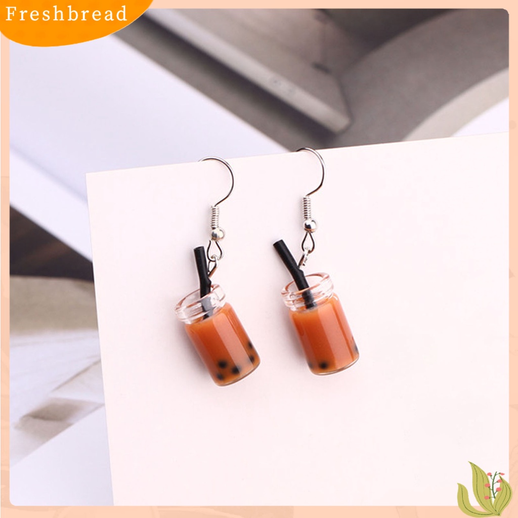 &lt; Freshbread &gt; 1pasang Anting Kait Lucu Imut Gaya Sederhana Hypoallergenic Hadiah Kaca Teh Susu Liontin Wanita Menjuntai Anting Perhiasan Fashion