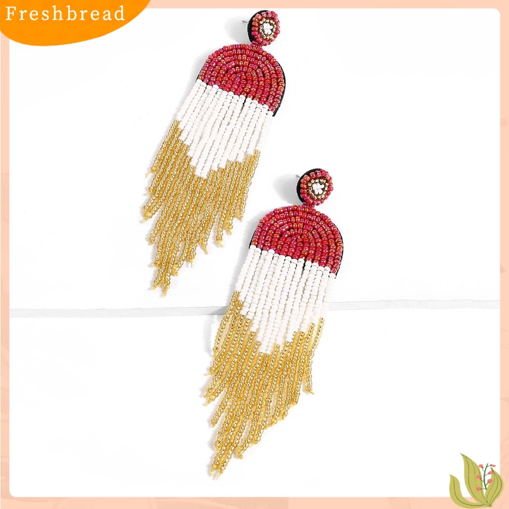 &lt; Freshbread &gt; 1pasang Manik-Manik Anting Rumbai Bentuk Air Terjun Anti-Alergi Mudah Menerapkan Manik-Manik Berwarna Drop Earrings Untuk Anak Perempuan