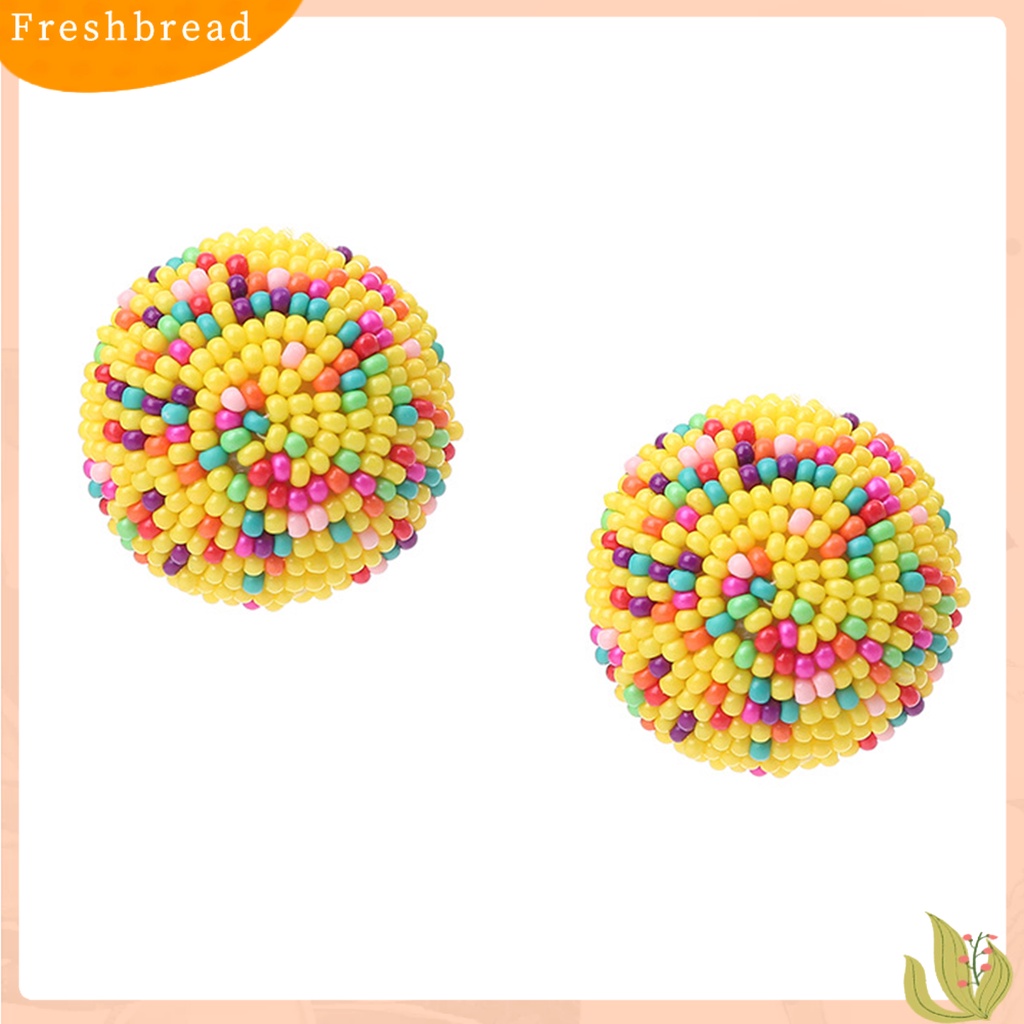 &lt; Freshbread &gt; 1pasang Anting Menjuntai Handmade Manik-Manik Mini Warna-Warni Desain Bulat Pengerjaan Halus Vintage Hiasan Telinga Daily Wearing Bohemian Colorful Beaded Earrings Untuk Pesta