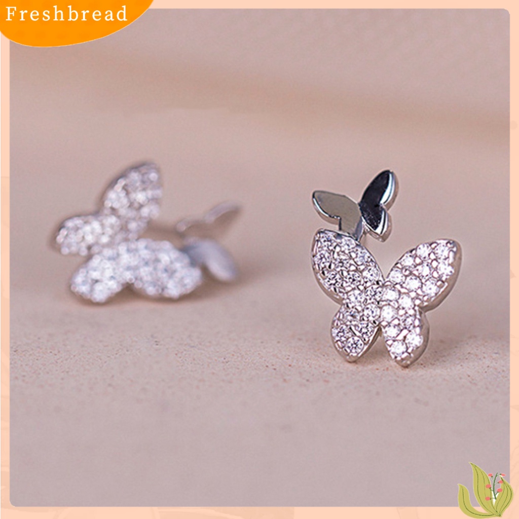 &lt; Freshbread &gt; Wanita Kupu-Kupu Anting Shiny Ear Clip Stud Pesta Pernikahan Perhiasan Aksesori Hadiah