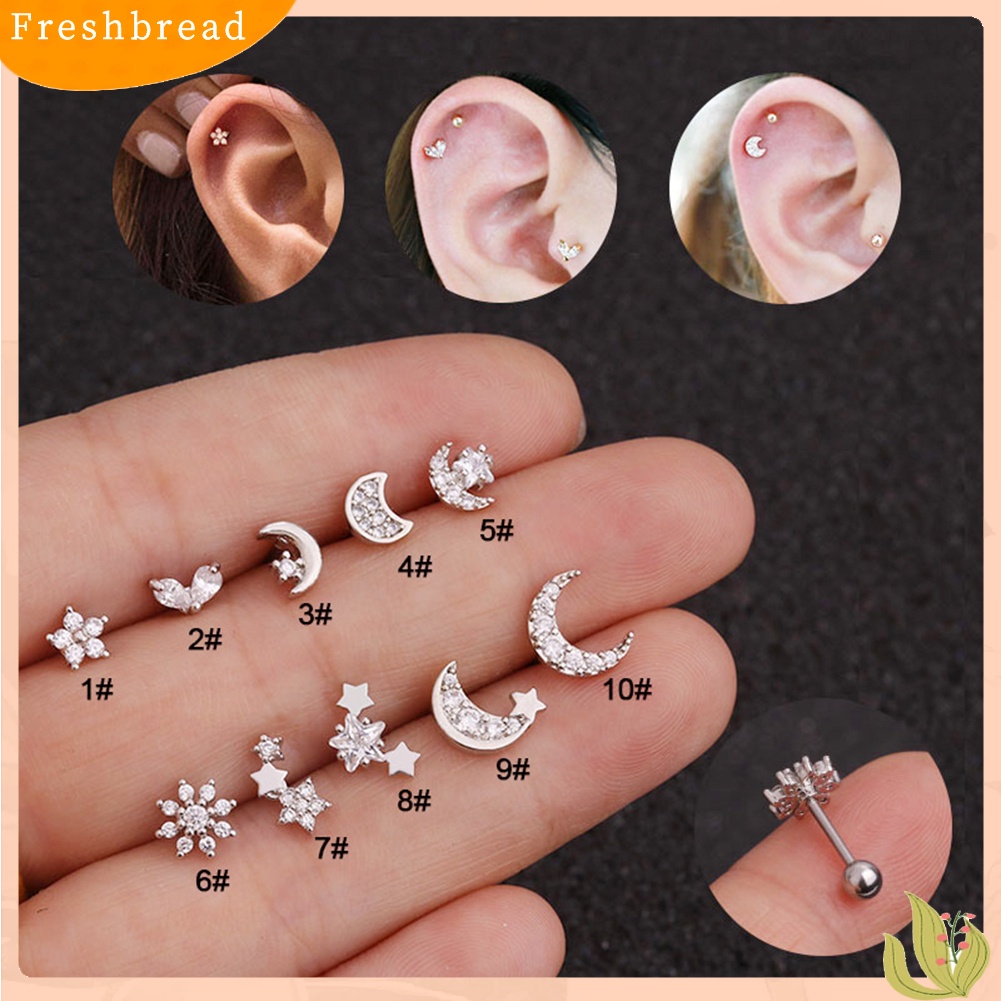 &lt; Freshbread &gt; 1Pc Wanita Cubic Zirconia Hias Bunga Bintang Bulan Tulang Rawan Stud Anting Perhiasan