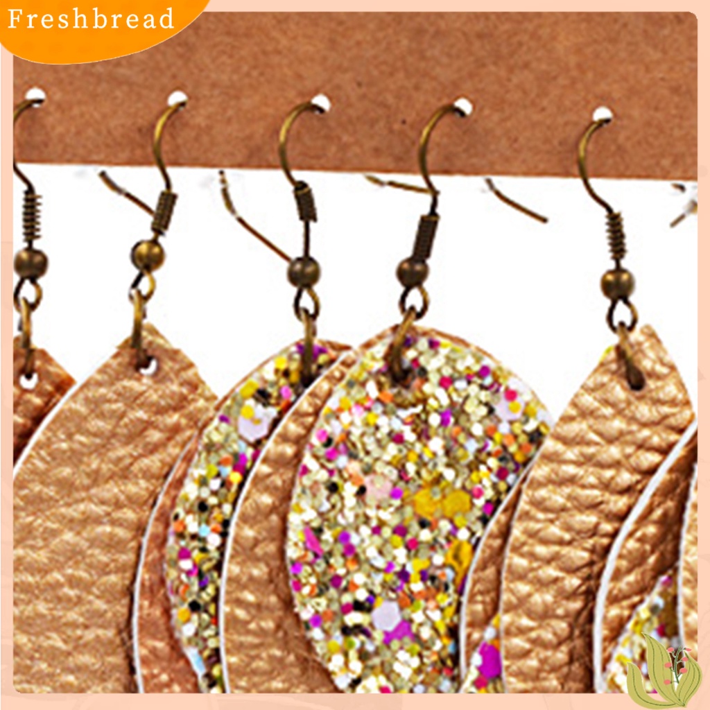 < Freshbread > 3pasang Anting Daun Shuning Juntai Bahan Kulit Imitasi Wanita Eardrops Untuk Pernikahan