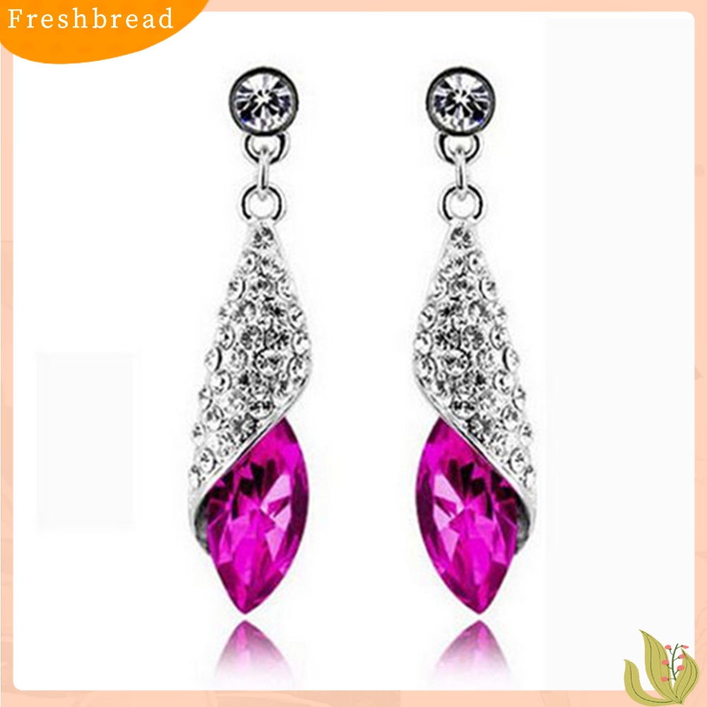 &lt; Freshbread &gt; Fashion Wanita Elegan Berlian Imitasi Mata Teardrop Menjuntai Perak Stud Hook Earrings