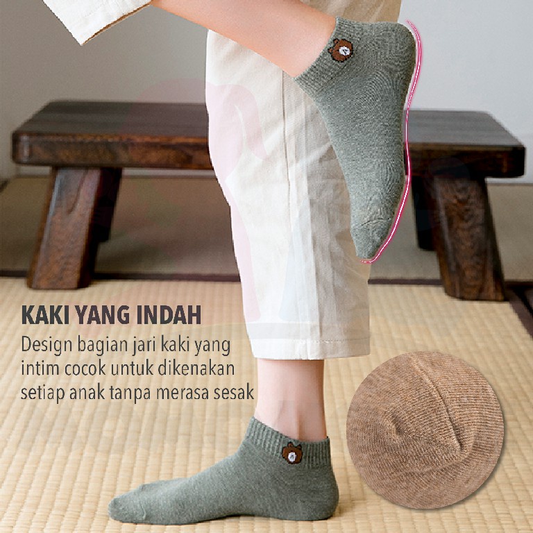 MOMO HOUSE Kaos Kaki Pendek Wanita Kaos Wanita Kaos Kaki Dewasa Wanita Kaos Kaki Dewasa Perempuan Motif Beruang