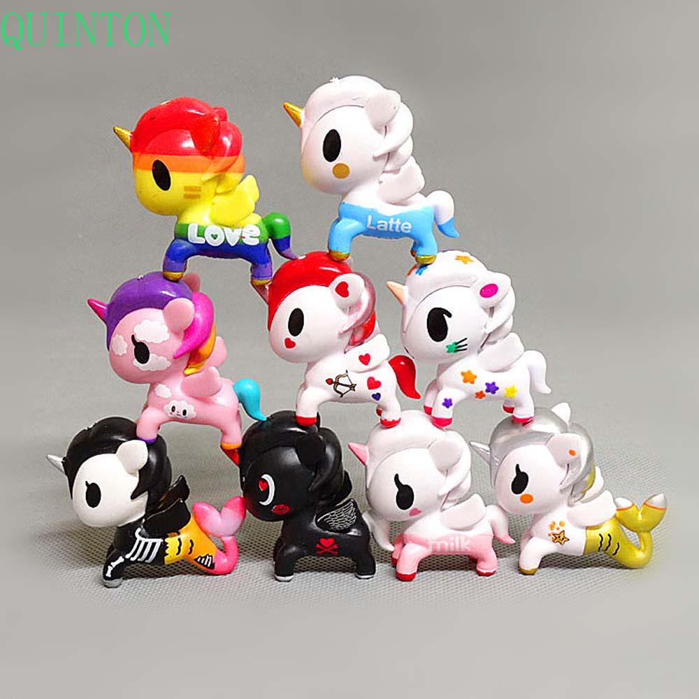 QUINTON 1Pc Miniature Toys Anime Baby Accompany Toy Unicorn Horse Dolls Cute Home Decor Ornaments Cartoon Pony Children Gift Figurines Miniature