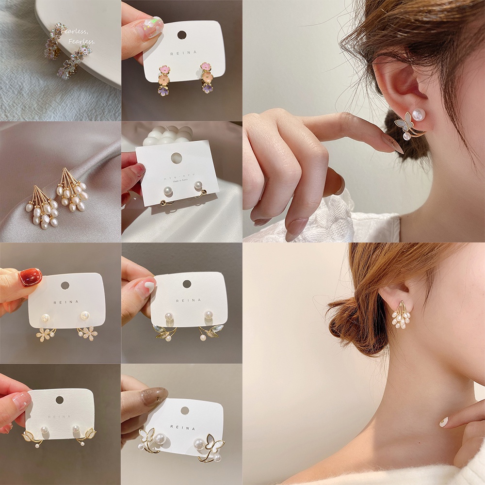 Lucu Mutiara Studs Hoop Earrings Untuk Wanita Warna Emas Eardrop Minimalis Tulip Aster Anting Pernikahan Fashion Perhiasan
