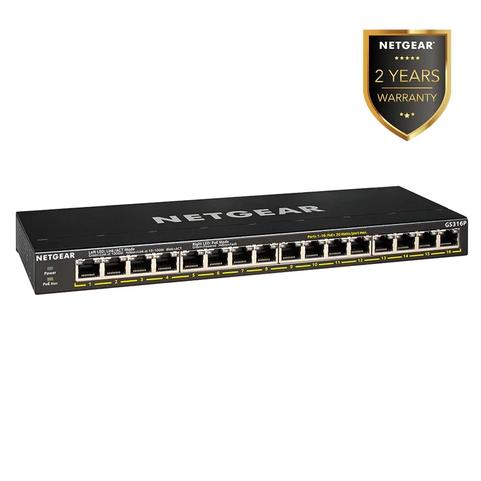 Netgear GS316P 16-Port Gigabit Ethernet Unmanaged POE+ Switch With Flex POE M