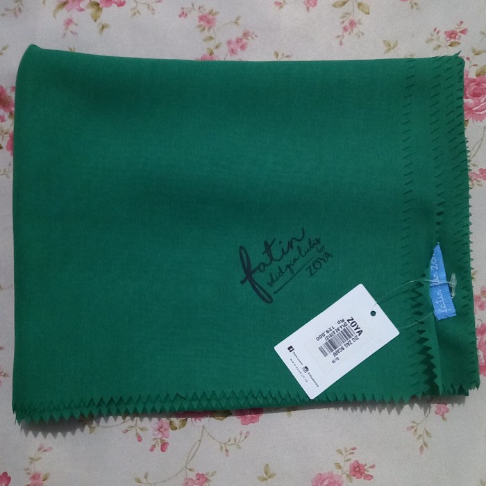 TERMURAH Kerudung Hijab Jilbab Segi Empat Polos Zig Zag Scarf Fatin For Zoya - Hijau botol