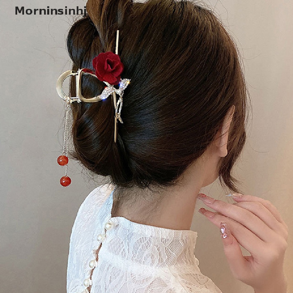 Mornin Klip Cakar Bunga Elegan Romantis Rumbai Claw Clamp Untuk Wanita Hair Clip Headwear id