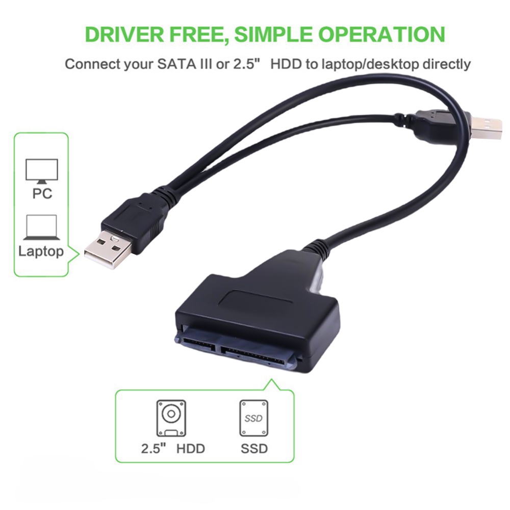 Dual-head USB2.0 to SATA Easy Drive Line/0.34m USB SATA Cable Converter Hard Drive Adapter/Untuk SSD 2.5/3.5 inch/HDD Laptop/Komputer Aksesoris