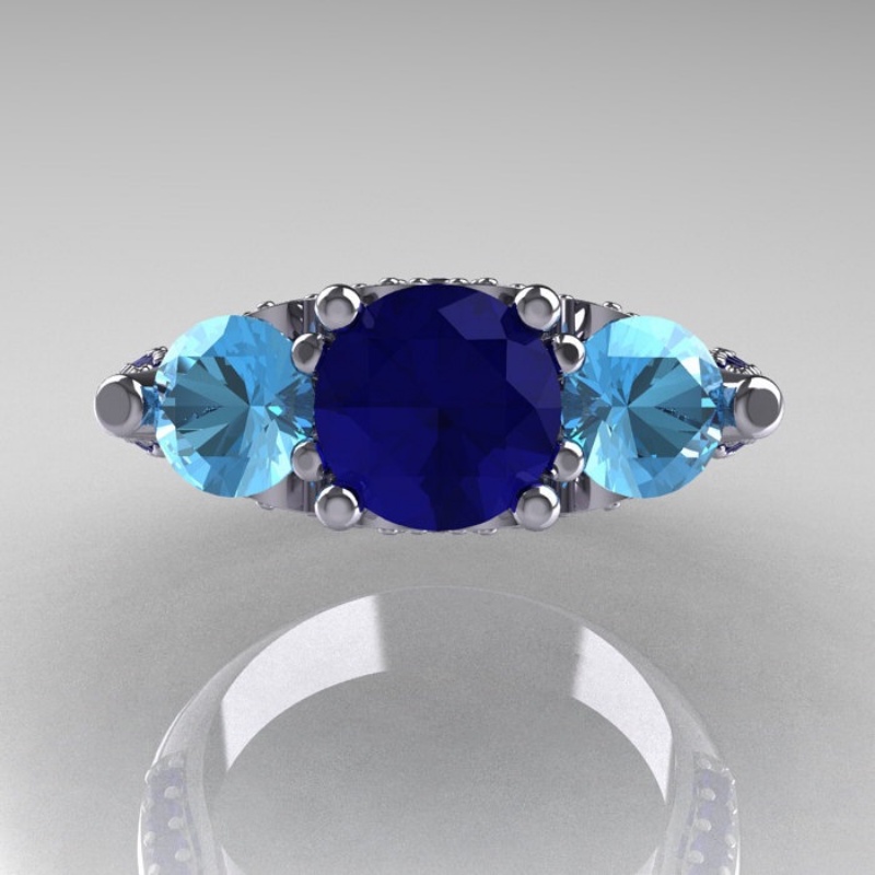 Goldkingdom Aksesoris Perhiasan Fashion Ready Stock Kreatif Kristal Biru Penuh Berlian Cincin Wanita