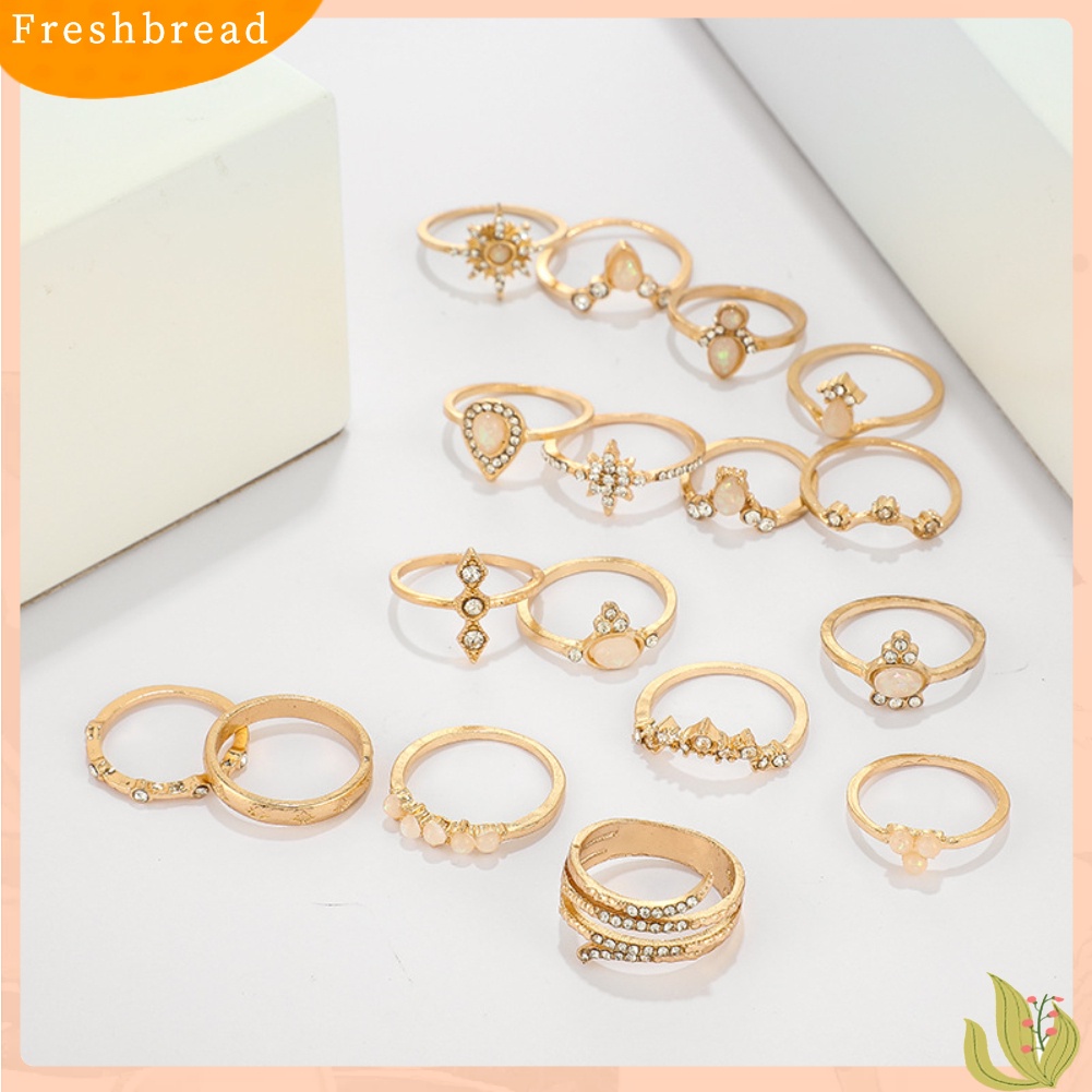 {In Stock} 17Pcs/Set Bohemian Wanita Berlian Imitasi Hias Bunga Jari Cincin Pesta Perhiasan Hadiah