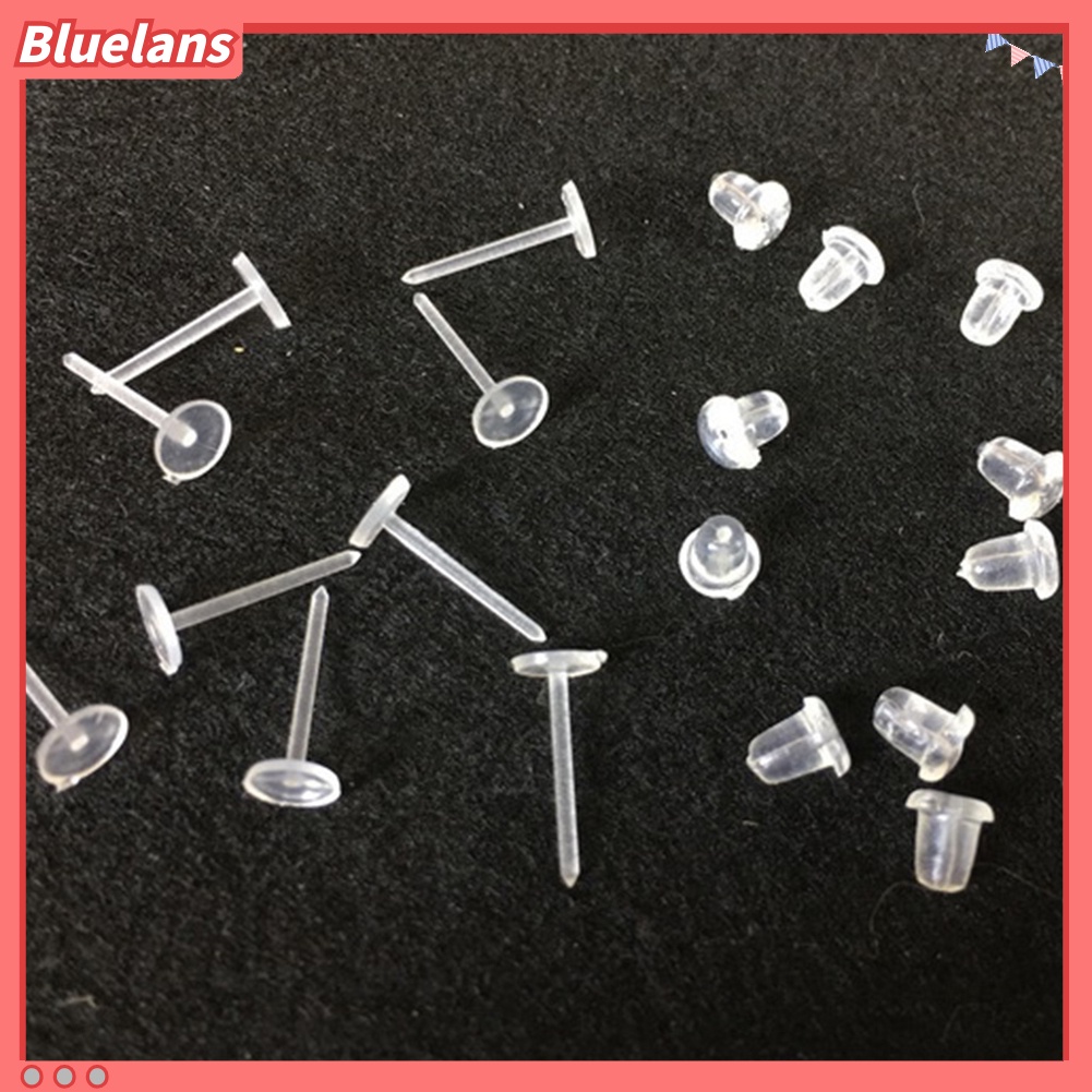 {In Stock} 50Pcs/Set Unisex Plastik Bening Anting Post Telinga Pin Punggung DIY Perhiasan Aksesori