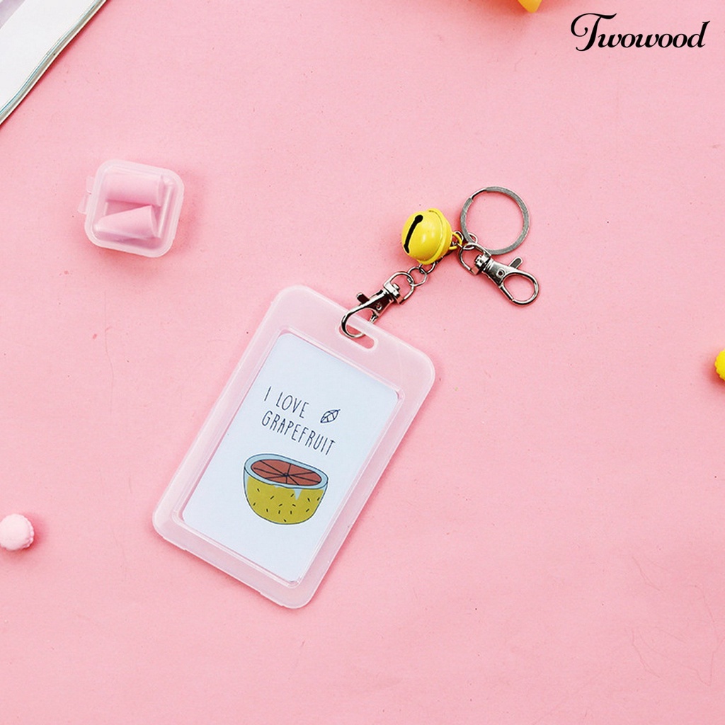 Twowood Card Holder Casual Tiny Bell Anti-ic Transparan Kartun Unisex ID Card Gantungan Kunci Case Tas Untuk Pelajar