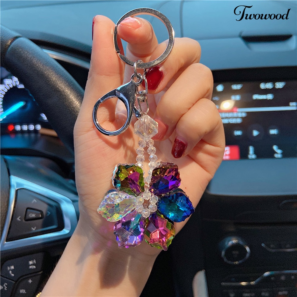 Twowood Key Holder Pengerjaan Halus Eye-catching Tiga Dimensi Poles Tahan Aus Menghias Ramah Lingkungan Kristal Imitasi Snowflake Key Chain Car Decor