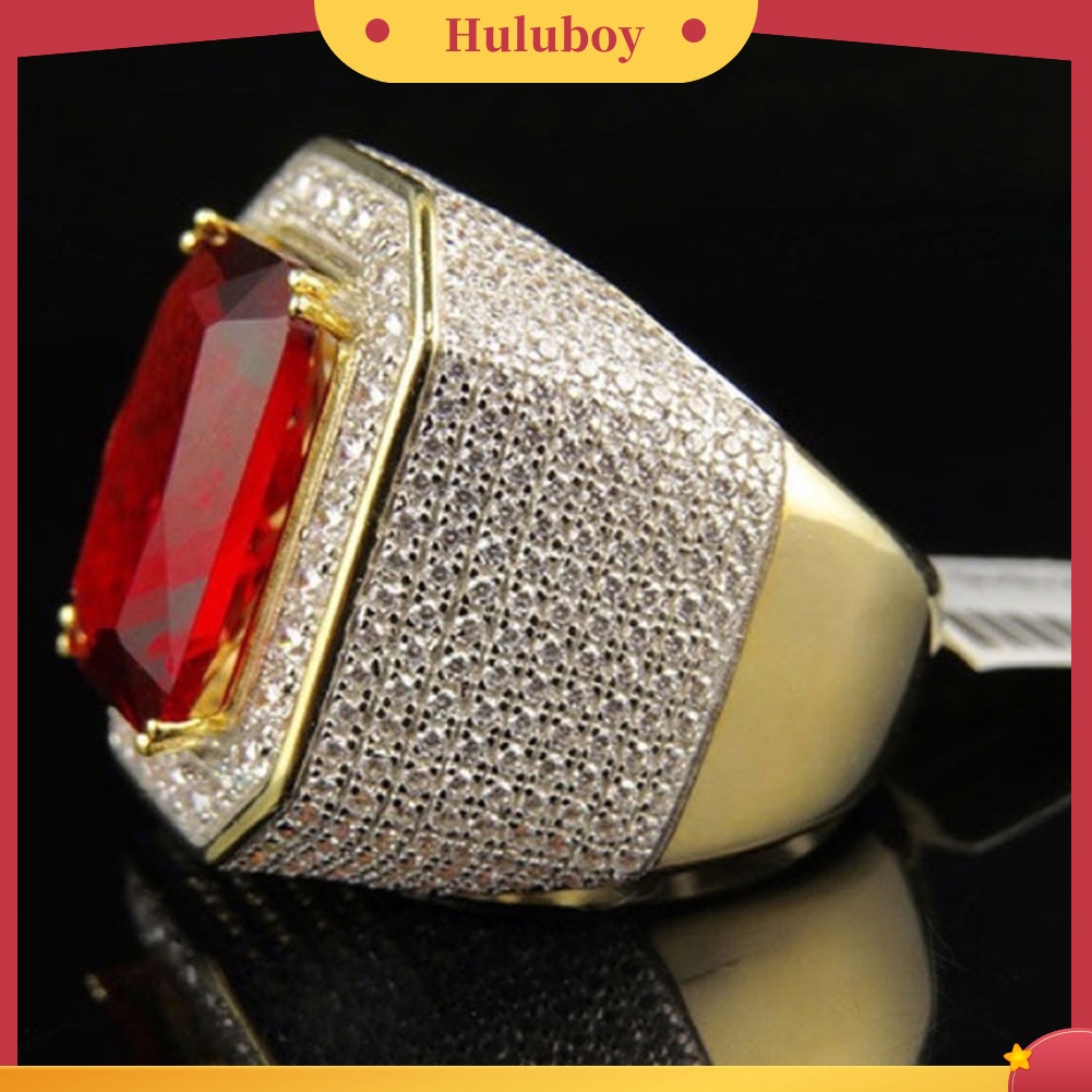 {Ready Stock} Punk Pria Bentuk Persegi Faux Ruby Safir Bertatahkan Jari Cincin Pesta Perhiasan Hadiah