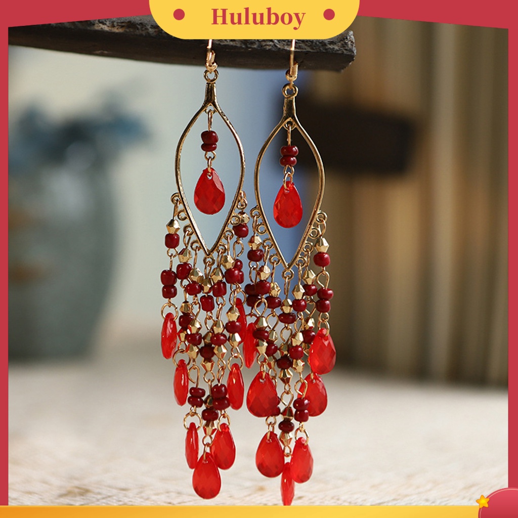 {Ready Stock} 1pasang Anting Kait Jumbai Perhiasan Bohemian Anting Drop Panjang Multiwarna Untuk Perjamuan