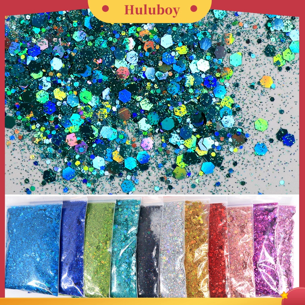 {In Stock} 50g Kuku Glitter Bubuk Manicure Sequin DIY Nail Art Ukuran Campur Berwarna Dekorasi Kuku Manicure Glitter Flake Perlengkapan Kuku