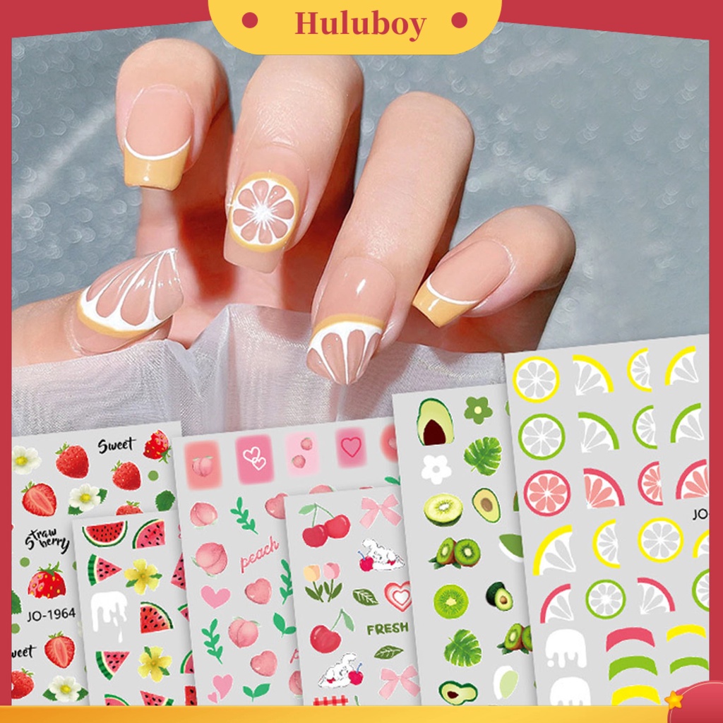 {In Stock} Stiker Kuku Pola Indah Warna Vibrant Perekat Diri Ultra-Tipis Kuat Lengket Dekoratif 6gaya Strawberry Cherry Fruit Bertema Nail Art Decal Perlengkapan Kuku