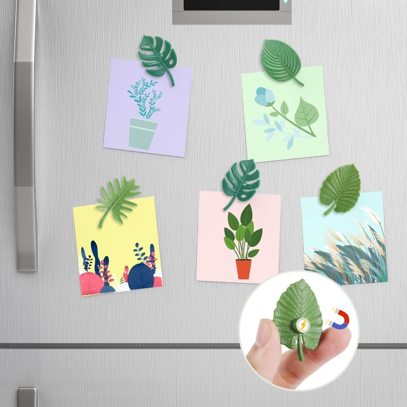 Green LeafFridge Aksesoris Dekorasi Dapur Mini Leaves Kitchen Gadget 4pcs Magnet Kulkas Tanaman Untuk Dekorasi Kulkas Dapur Home Decor Fridge Sticker