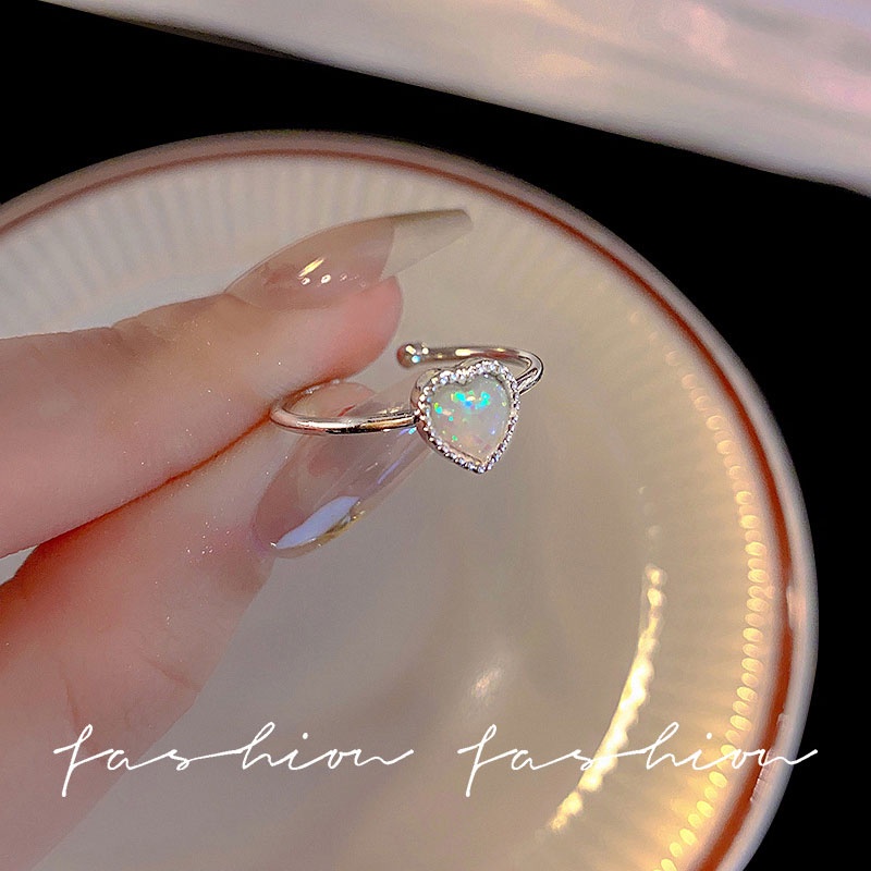 Cincin Pembukaan Hati Moonstone Berlian Imitasi Bahan Alloy Korea Untuk Wanita