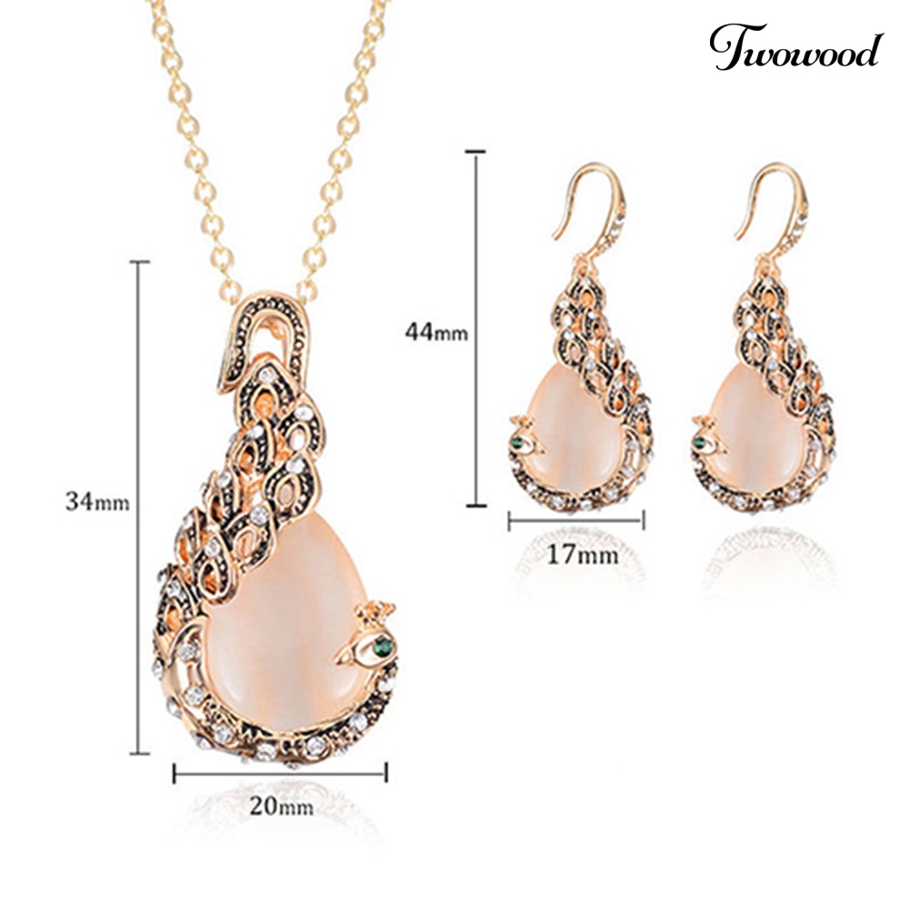 Twowood Wanita Elegan Tetesan Air Berlian Imitasi Liontin Kalung Kait Anting Set Perhiasan