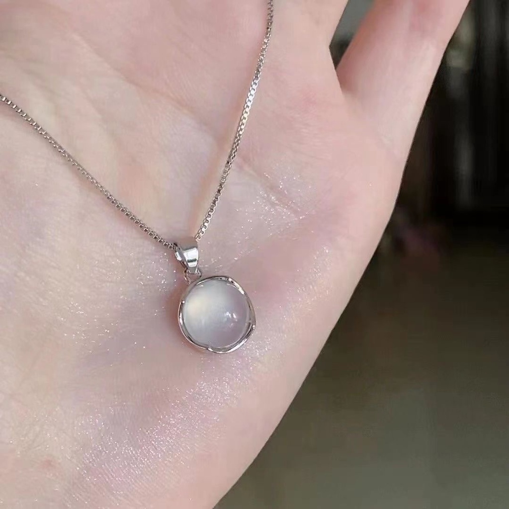 Kalung Liontin Permata Giok Putih Choker Rantai Silver Simple Untuk Aksesoris Perhiasan Wanita