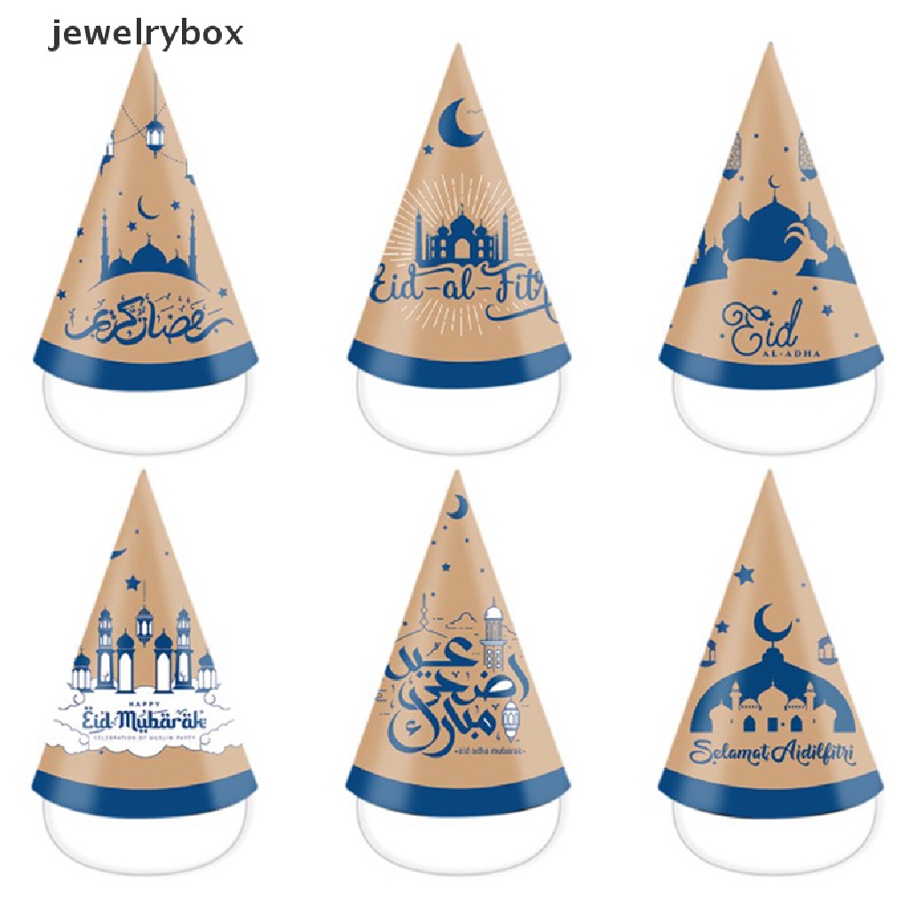 [jewelrybox] 6pcs 2023topi Kertas Eid Mubarak Ramadhan Kareem Dekorasi Pesta Properti Foto Butik