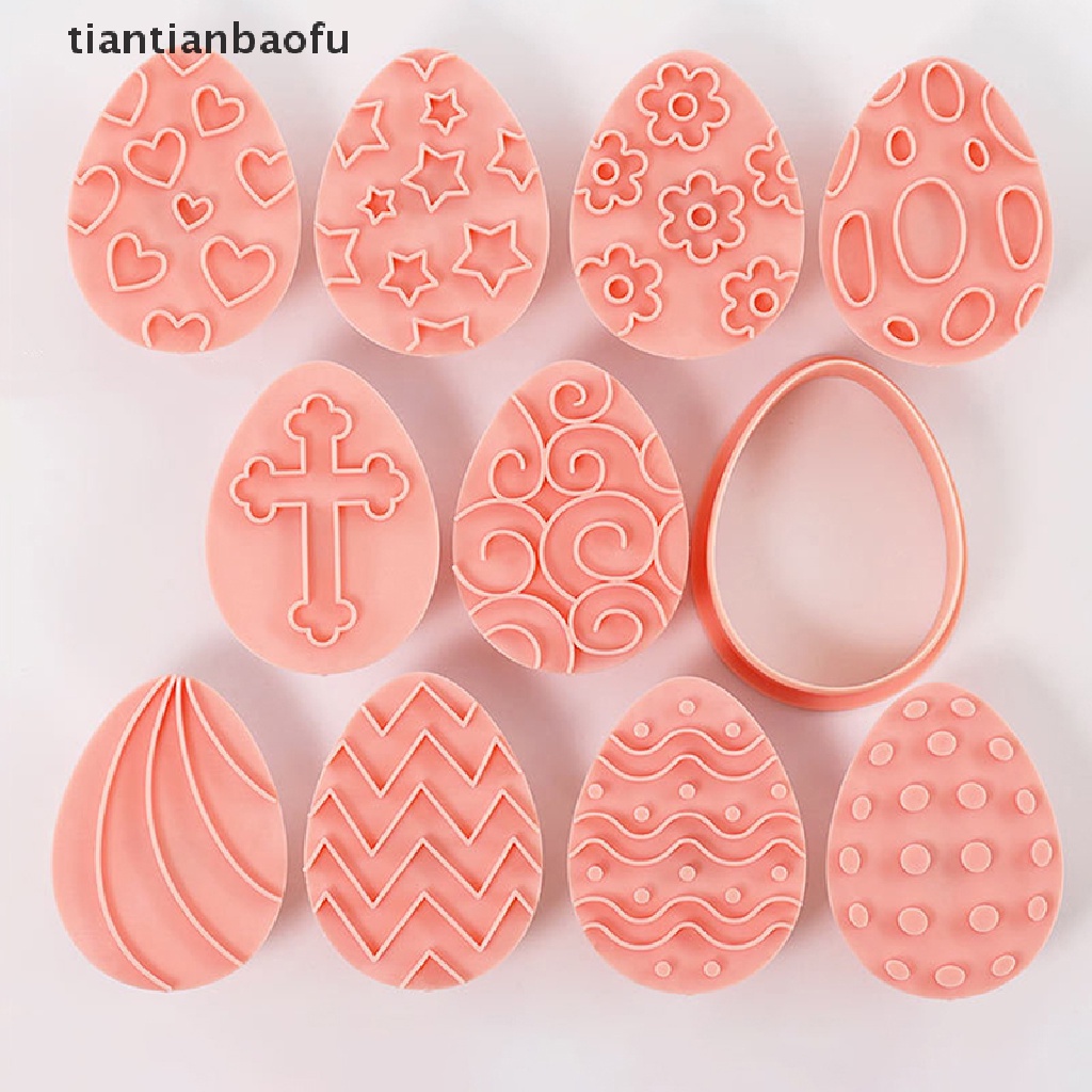 [tiantianbaofu] 10 Pcs Telur Paskah Biskuit Cetakan Cookie Cutters Stamp Press Fondant Gula craft Baking Alat Dekorasi Pesta Butik