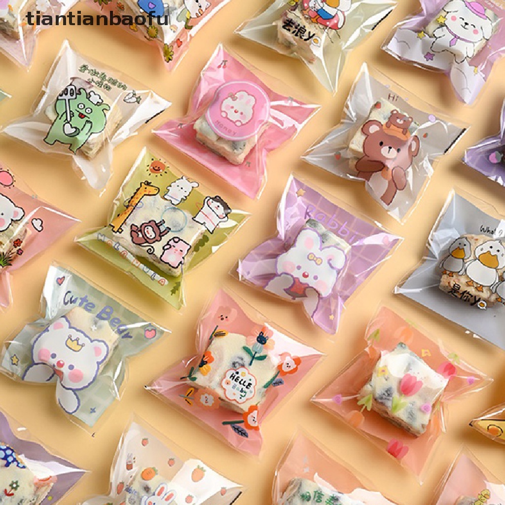[tiantianbaofu] 100pcs Kantong Hadiah Kue Bening Permen Plastik Cookies Biskuit Packaging Bags Butik