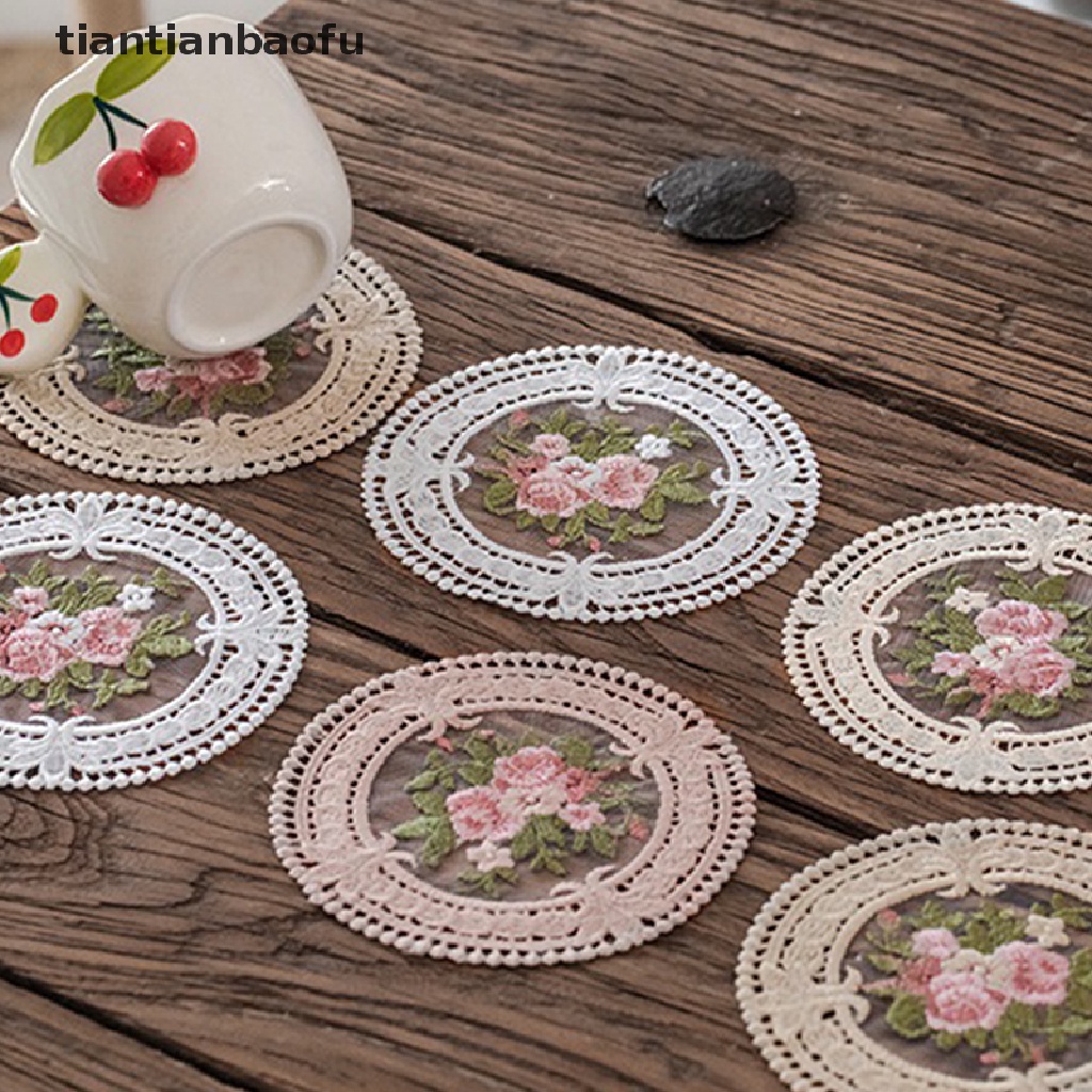 [tiantianbaofu] 11.8cm Vintage Lace Coaster Tatakan Bordir Craft Mangkok Cangkir Kopi Coaster Butik