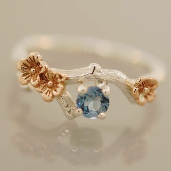 Goldkingdom Fashion Perhiasan Aksesoris Ready Stock Berlapis Perak Warna Pemisahan Bunga Cincin Rose Gold Flower Jewelry