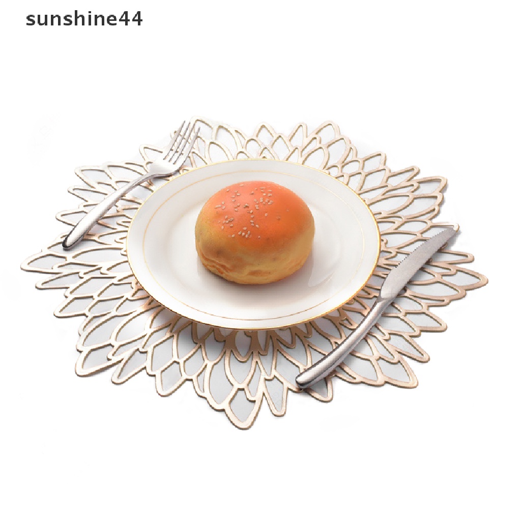 Sunshine Table Mat Hibiscus Flower Bronzing PVC Tatakan Hollow Isolasi Coaster Alas Meja Mangkok Dekorasi Rumah Natal Tahan Panas ID