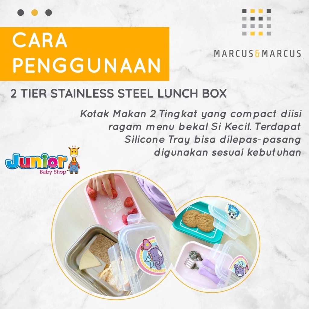 Marcus &amp; Marcus 2 Tier Stainless Steel Lunch Box - Kotak Makan Anak Stainless Dua Tingkat