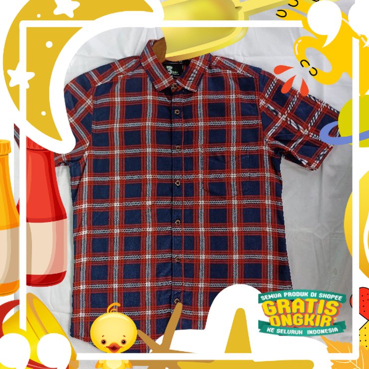 KEMEJA FALANEL LENGAN PENDEK PRIA KEMEJA KOTAK  MOTIF ABSTRAK HAWAI MODEL KOREA/ Trendy Modis
