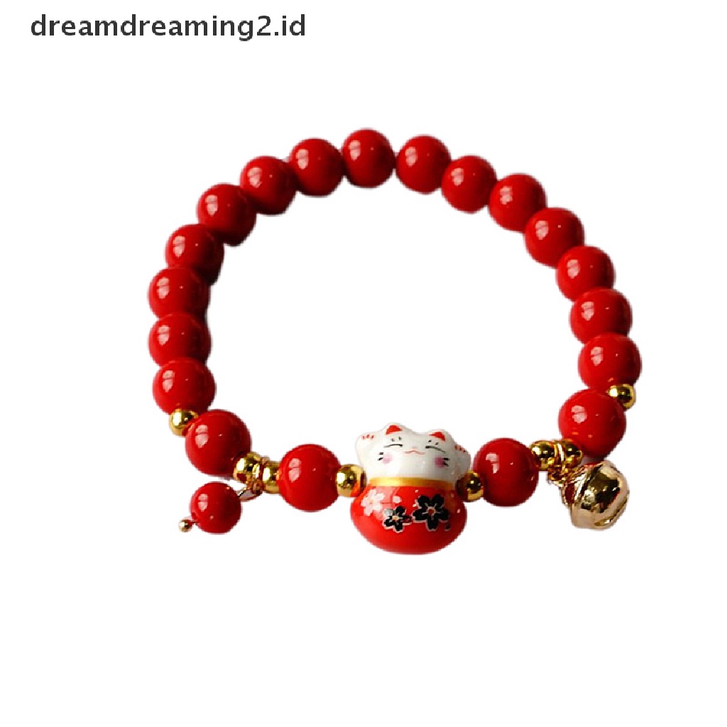 (hot) Manik-manik Merah Gelang Keramik Tali Tenun Tangan Manik Plutus Cat Stretch Bracelet//