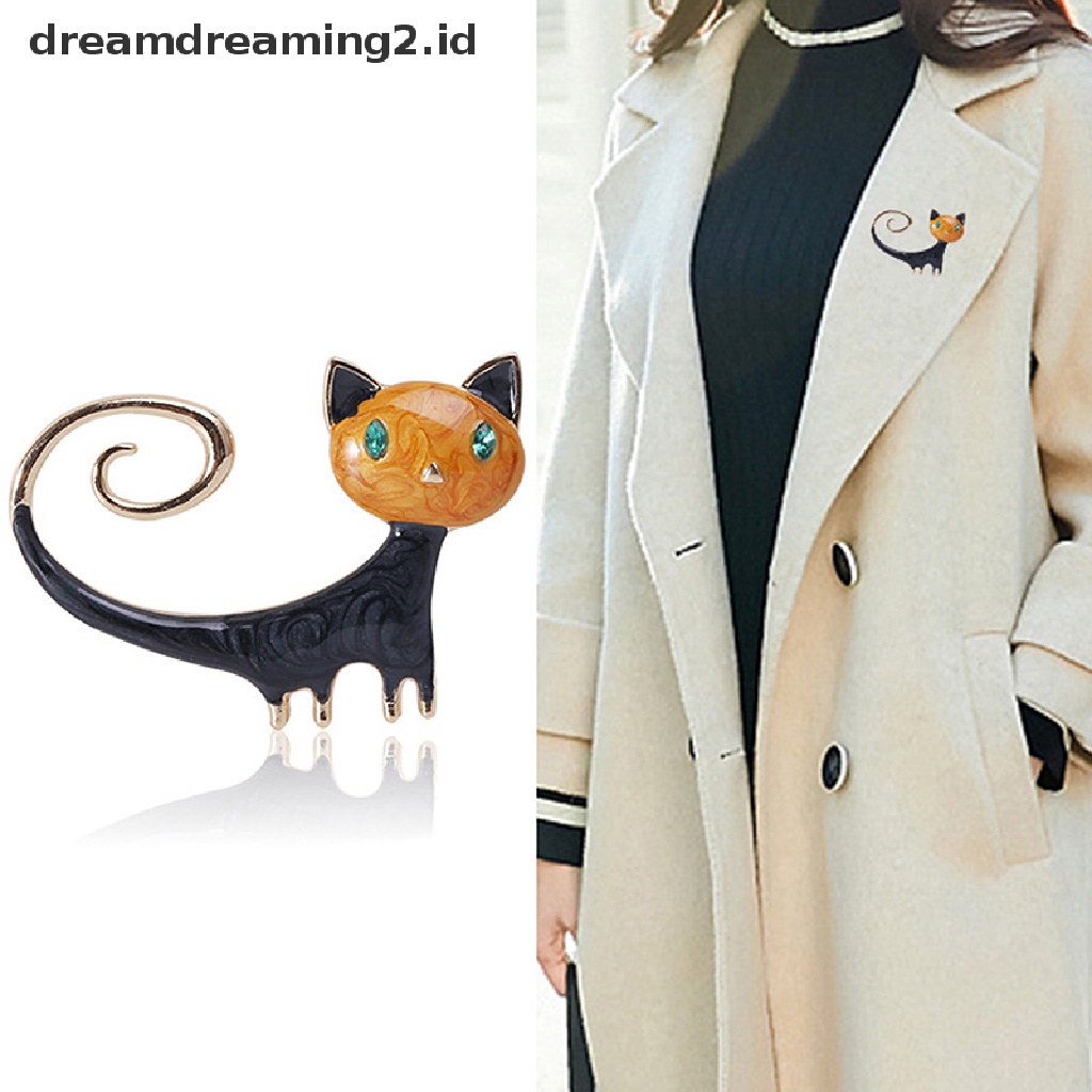 (hot) 1pcs Enamel Lucu Kucing Bros Untuk Wanita Kitty Pin Brooch 2warna Perhiasan Hewan//