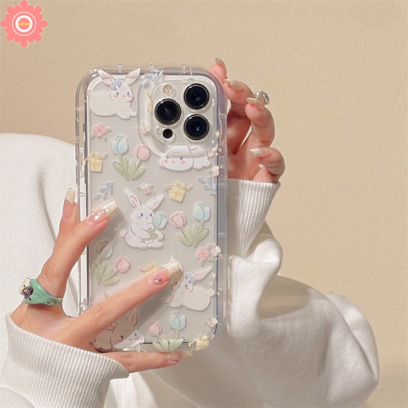 Kartun Kelinci Casing Redmi Note11 10 9 8 10s 11s Redmi 12C 9 10C 10 A1 10A 9A 9T 9C NFC POCO F4 Note10 Note9 Fresh Flower Shockproof Airbag Transparan Tpu Soft Cute Case