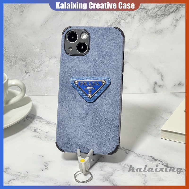 Casing Hp Prada Kulit Untuk iPhone 14 Pro Max14 Plus13 12 11 Pro Max Xs Max Xr X Xs 12 13 Mini 7 8 Plus Casing Skin Feel Blue Back Cover