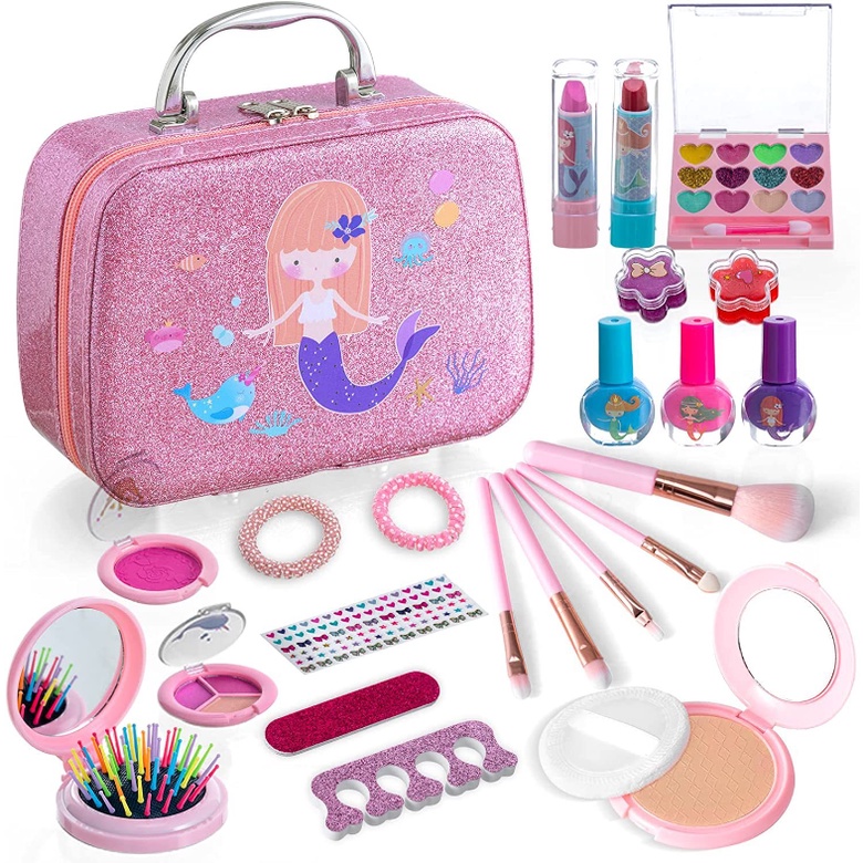 Mainan Make up set Bag/Children pretend plays make up kit set /Mainan make up anak perempuan Kosmetik Fashion Portabel Kado Ulang Tahun Cewek Set Make Up Lengk