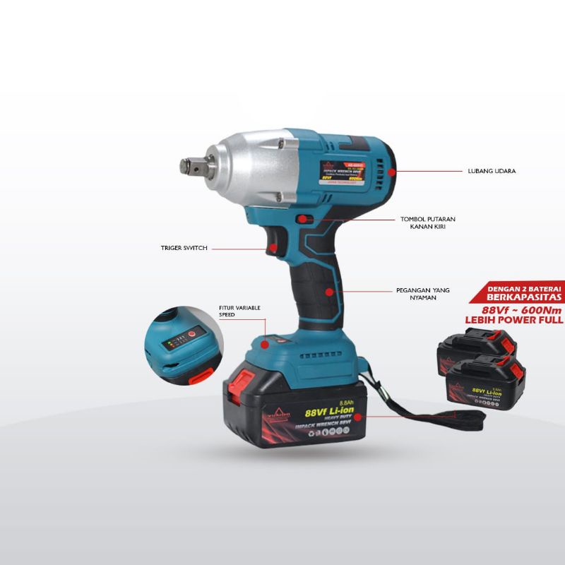 PROMO!!!! MESIN BOR CORDLESS 88VOLT YUKIDO IMPACT WRENCH 88V power tools Buka Baut Cordless impact wrench Brushless 88V 1&amp;2 Baterai / Impact batre / Impact JLD / Impact  / Impact Batterai