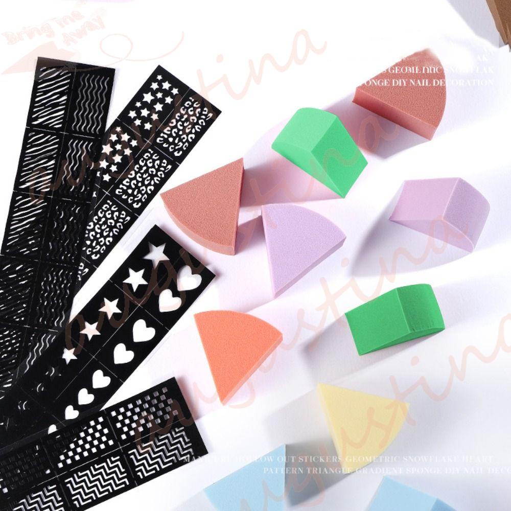 Agustina Manicure Design Tools DIY Persegi Panjang Dan Sektor Spons Kepala Dotting Brush Inkjet Stensil Untuk Lukisan Kuku Spray Painting Stensil