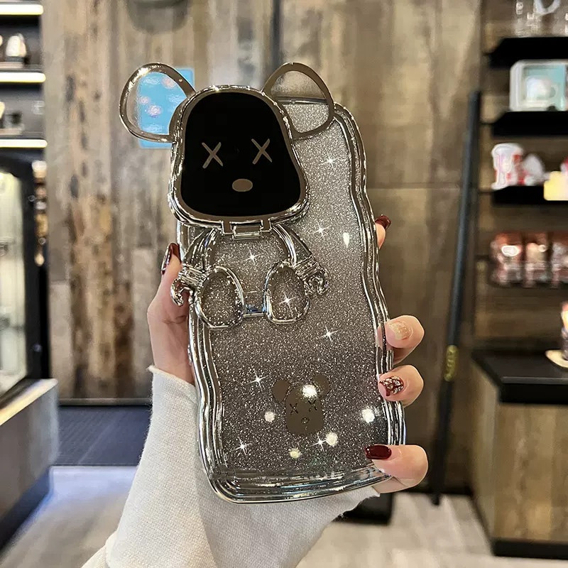 Fun 3D Bear Kamera Perlindungan Lensa Untuk Case iPhone 11 Pro Max Casing iPhone 14 12 13 Pro Max Case 14 Promax Plus Kedip Mewah Bening shockproof Pelindung Belakang Lembut