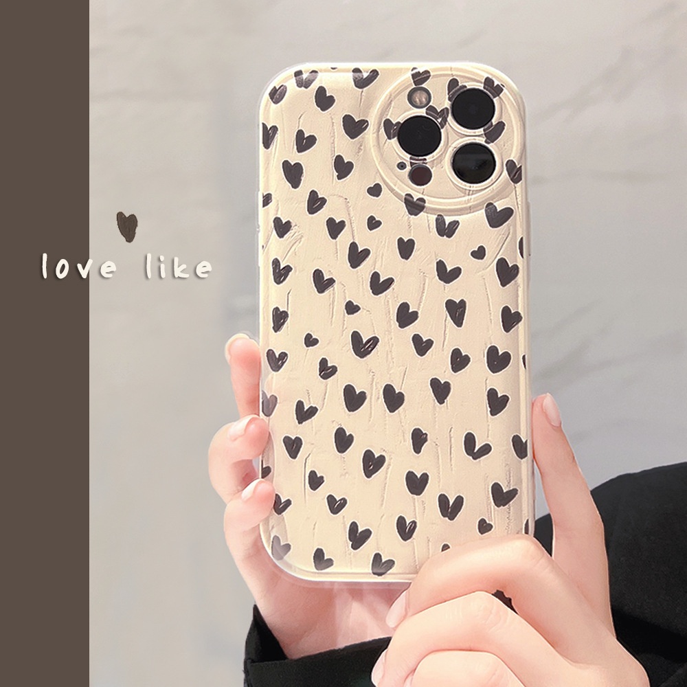 IPHONE Vintage Utuh Kecil Hitam Cinta Hati Perlindungan Penuh Ponsel Back Case Cover Untuk Iphone7 8 PLUS X XR XS 11 12 13 14 PRO MAX SE 2020